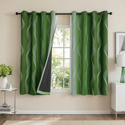 Image of MYSKY HOME Green and Greyish White 95% Blackout Short Ombre Curtains 54 inch Length 2 Panels Thermal Insulated Black Out Gradient Geometric Patterned Drapes for Boys Bedroom Office Classroom, 52 inch Wide