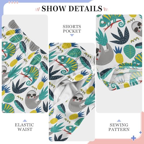 Sloth Chameleon Pineapple Boys Long Pants Soft Trousers Elastic Waist Kids Lounge Bottoms with Pockets S-XL4