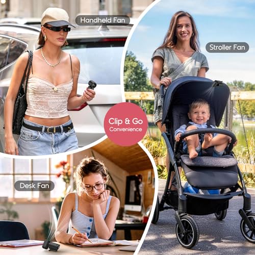 Image of Portable Clip-On Mini Fan, Hands-Free, Turbo Personal Handheld Fans Rechargeable w / 4 Wind & LED Display, Pocket Size Summer Essentials for Travel /EyeLash /Beach /Concert, Gifts for Women Men(Black)
