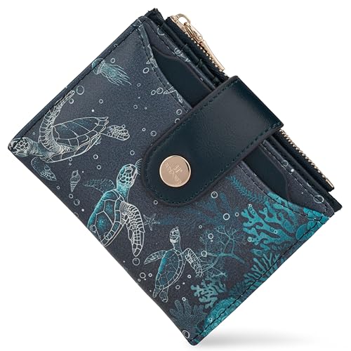 Image of Small Womens Wallet,Bifold Leather Wallet for Women RFID Card Holder Ladies Compact Pocket Wallet for Crossbody Bag (Sea turtle)