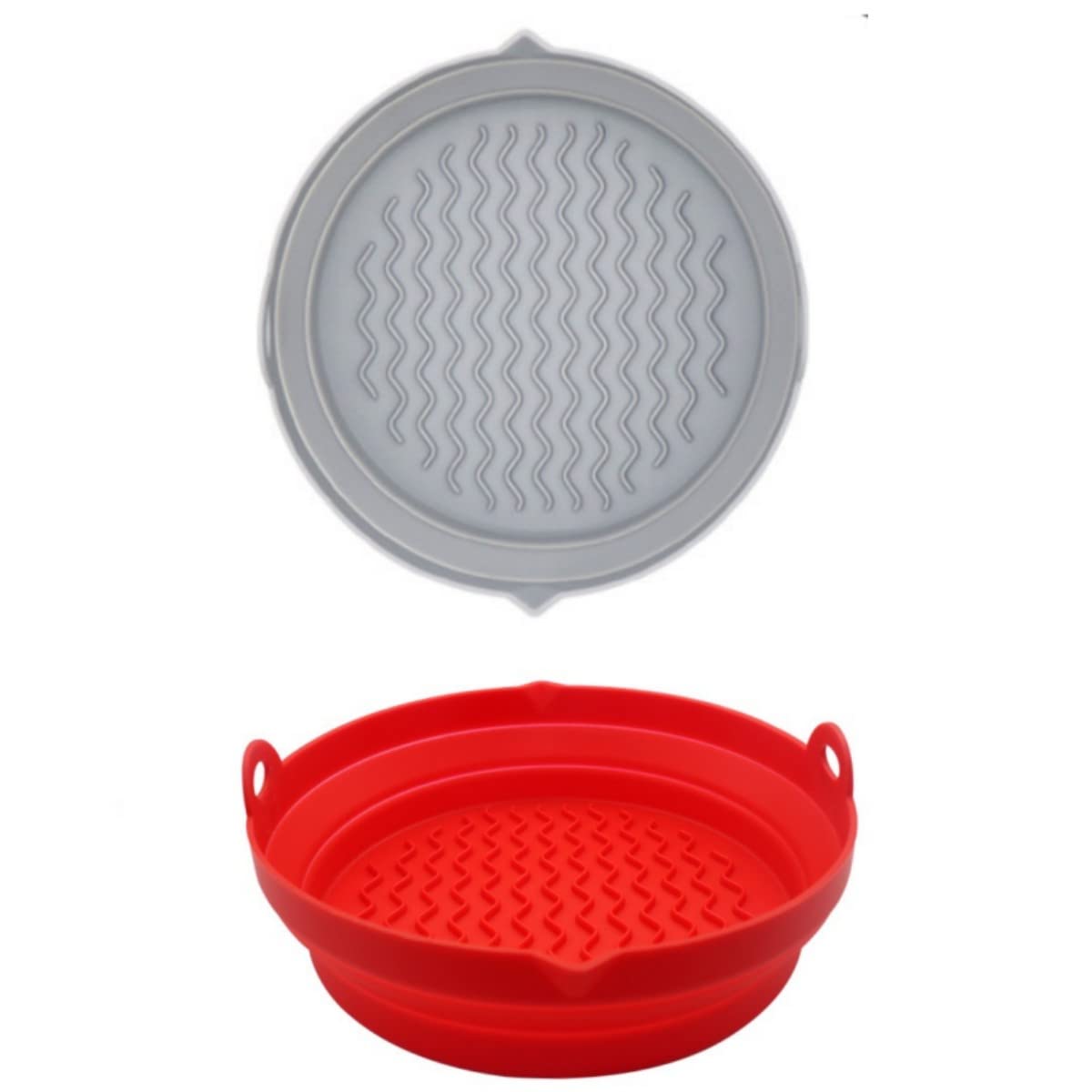 Photo 1 of 2-Pack Air Fryer Silicone Liners | Lerkumey 8 Inch Foldable Air Fryer Basket | Reusable Air Fryer Pot for Replacing Parchment Paper liners | Food Safe Air Fryers Oven Accessories(Grey+Red)