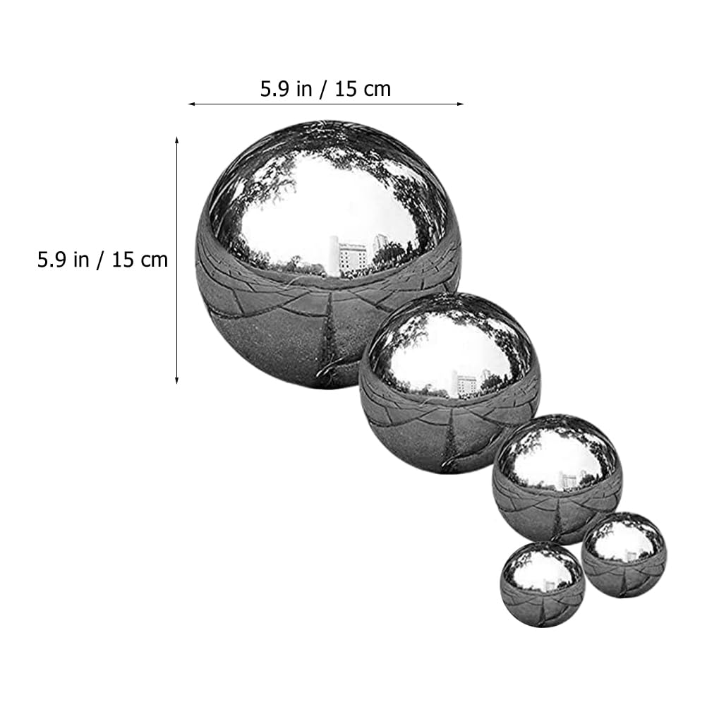 Operitacx 6 Inch Mirror Polished Stainless Steel Sphere Garden Ornament Reflective Chrome Ball for Outdoor Lawn Water Features Decorative Silver Balls - Image 2