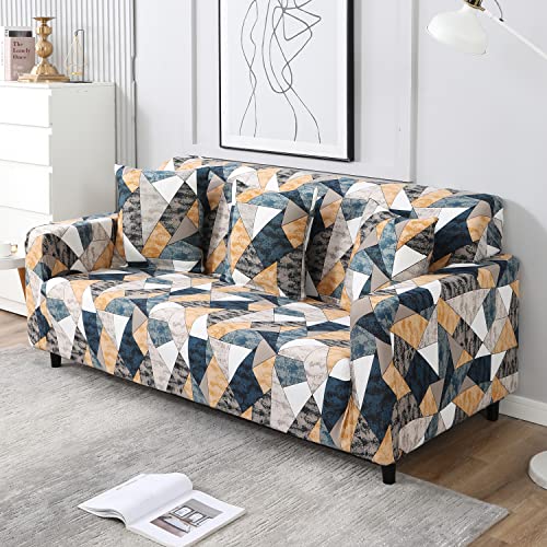 Image of HOKIPO Elastic Stretchable Triple Seater Sofa Cover, Multicolor Geometric Print (AR-4095-D3,Polyester,Multicolor)