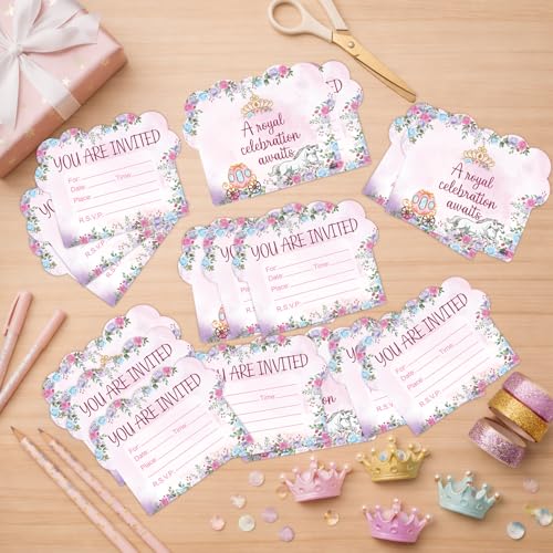 Image of Party Propz Princess Theme Birthday Invitation Cards - 20 Pcs, Celebration Invites for Girls, Double-Sided Kids Happy Birthday Card with Castle and Carriage Design (Cardstock)