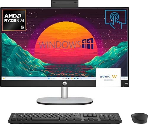 Image of HP 23.8 inch FHD Touchscreen Next Gen All-in-One Desktop Computer for Office, AMD Ryzen AI 5 CPU, 64GB DDR5, 2TB PCIe SSD, HDMI, Type-C, Wi-Fi 6, Wireless KB&Mouse, Win11, Jet Black