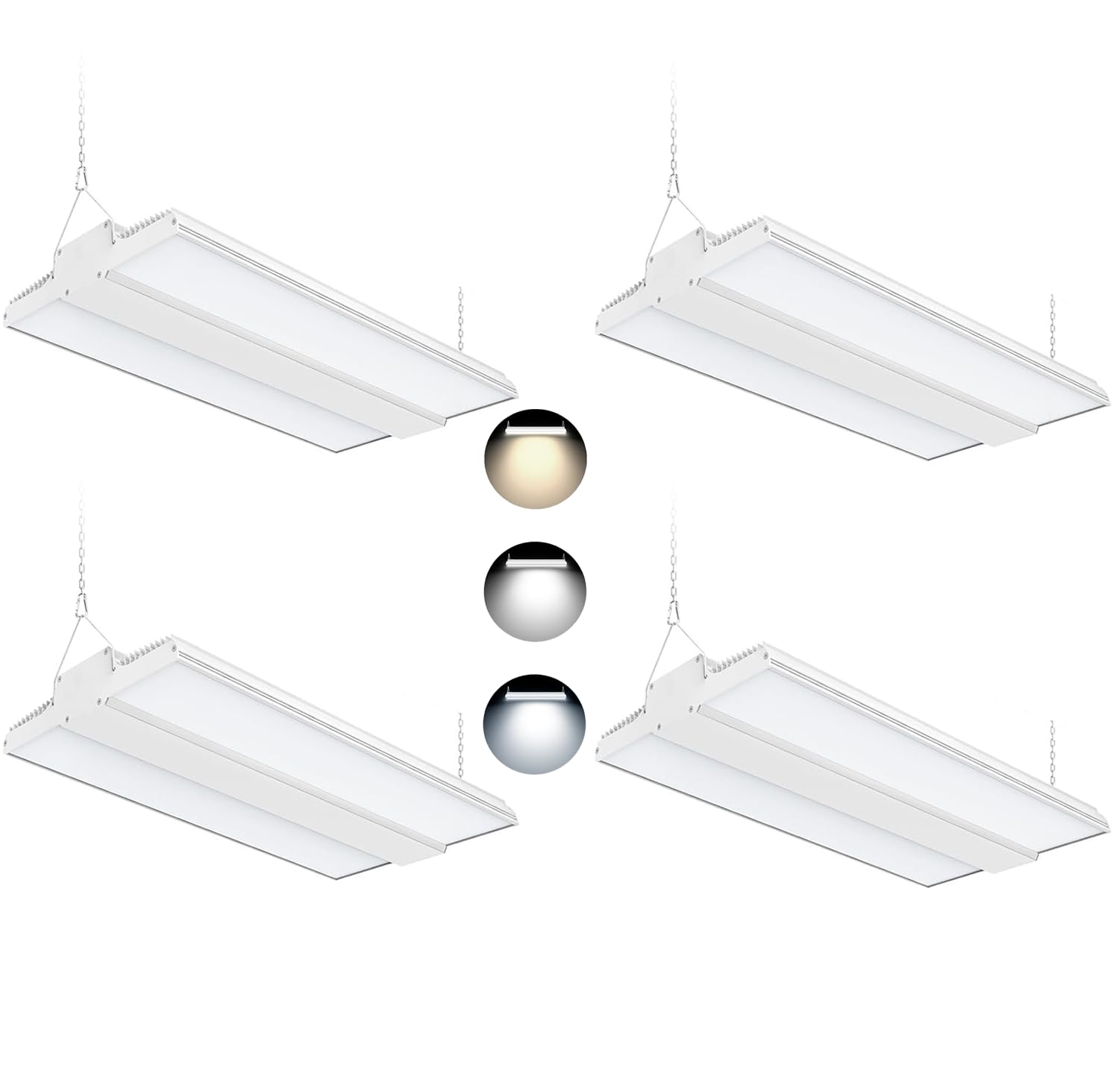 KUKUPPO 4 Pack 300W Linear LED High Bay Shop Light 300W/240W/180W Power Adjustable, 4500K 5000K 5700K Adjustable, 45,000lm Commercial LED Hanging Warehouse Light, AC100-277V, UL DLC Listed