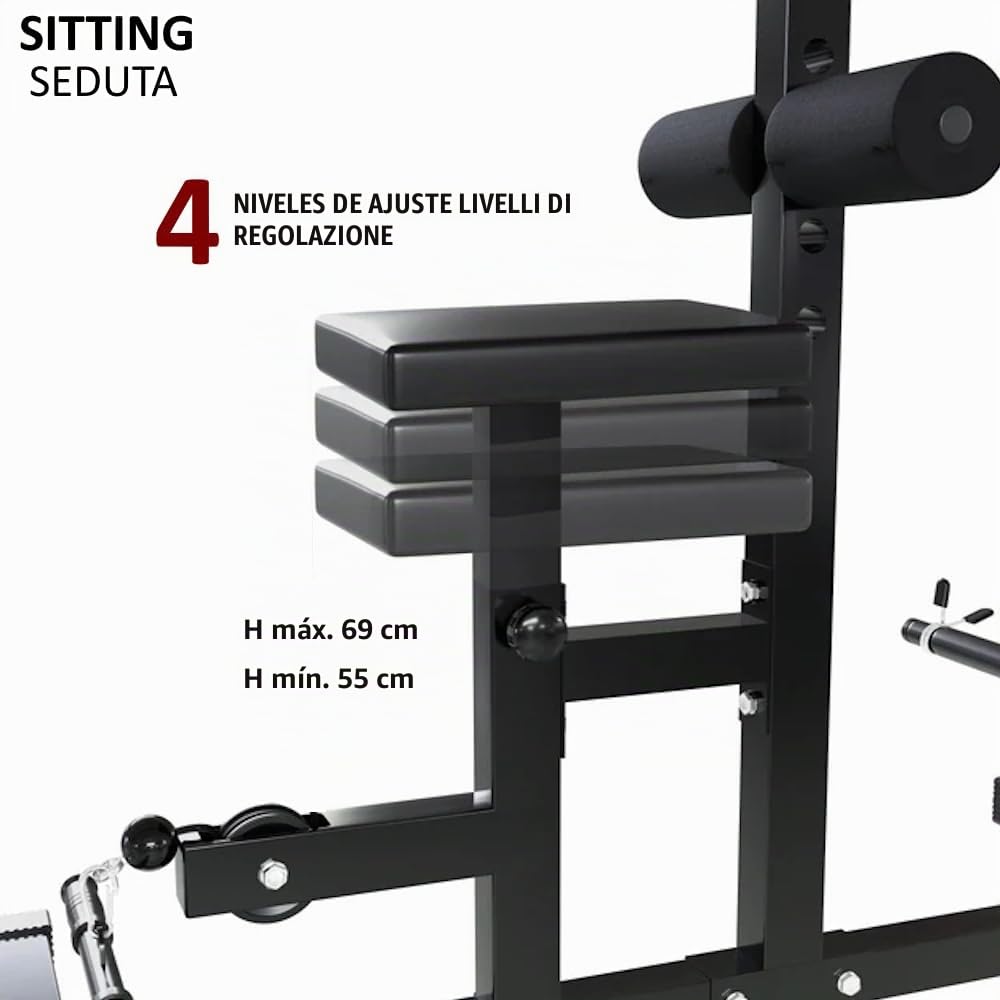 Máquina de poleas para dorsales, Torre de jalón, Banco de Acero multifunción, Barra para tríceps, Capacidad máxima de 280 kg, Entrenamiento Muscular.