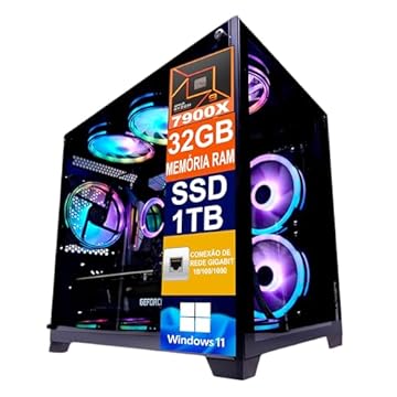 Pc Gamer Cpu Ryzen 9 7900X / SSD 1TB M.2 NVMe / 32GB Memória Ram DDR5 - Windows 11
