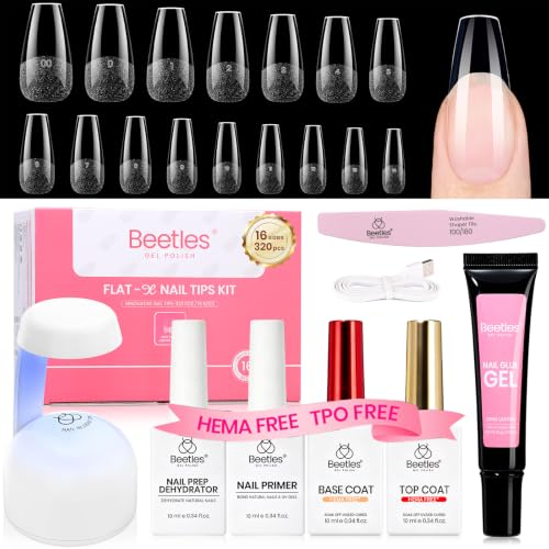 Beetles Flat-X Medium Coffin Gel Nail Extension Kit, 320 Tips, 16 Sizes