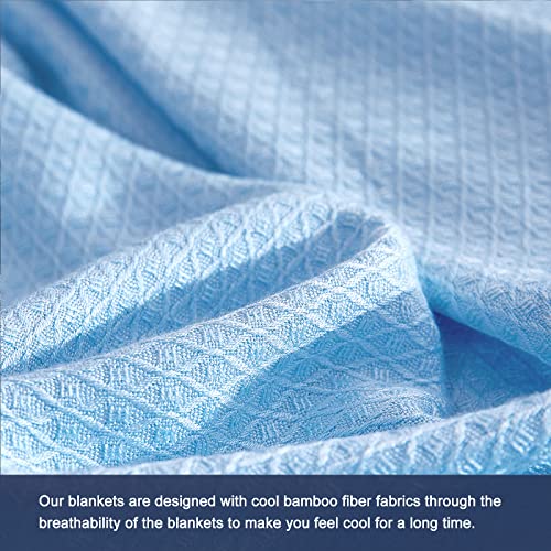 DANGTOP Cooling Blankets, Bamboo Blanket for All-Season, Cooling Blankets Absorbs Body Heat to Keep Cool on Warm Night, Ultra-Cool Lightweight Blanket for Bed (90x108 inches, Blue) - Thumbnail 4