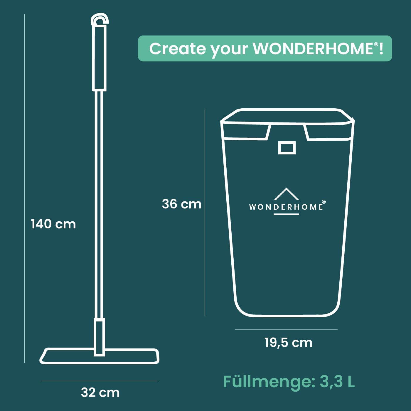 Bodenwischer Set mit Eimer - trennt Schmutz - von Frischwasser - innovatives 3 Kammer Wischmop Putzset + Auswringfunktion - Classic [Neu mit verlängerter 140cm Stange bestellen!]