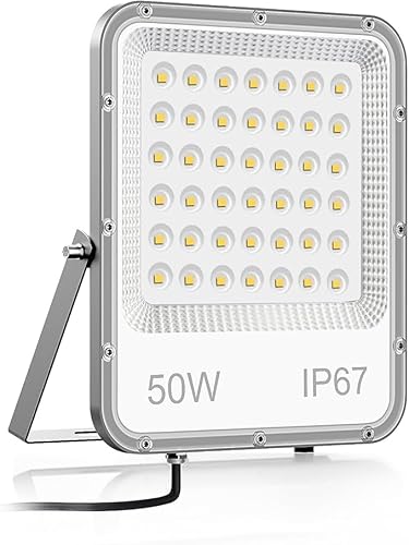 JINABLOSSY Proyector LED 50 W, 6500 K Foco exterior blanco frío 5000 LM IP67 Impermeable para patio, garaje, jardín, terraza, fábrica