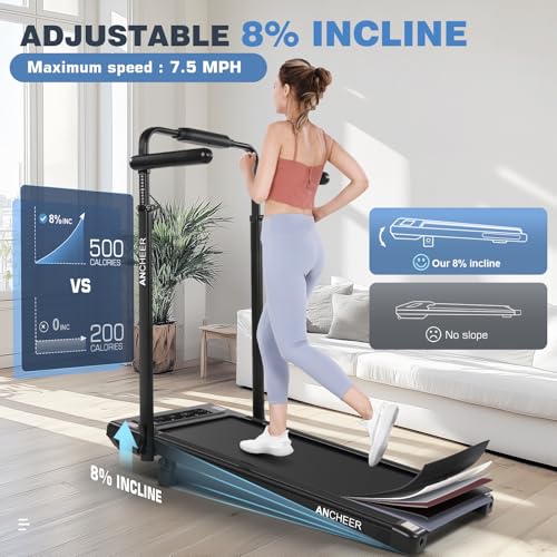 Image of ANCHEER Walking Pad Treadmill with Incline&Adjustable Height,8 in 1 Under Desk Treadmills with Removable Desk Workstation,Foldable Treadmill for Home 350lbs Max,3 Types Control,Installation-Free