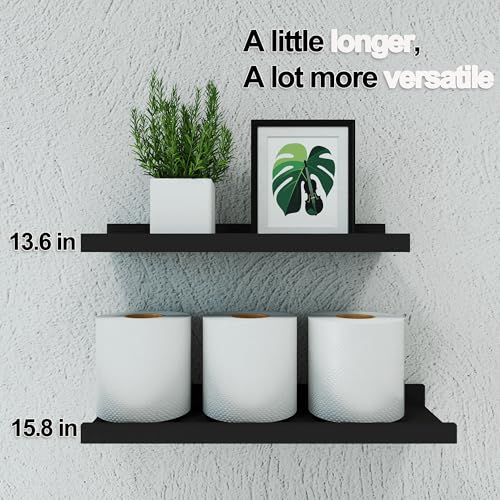 Image of Black Floating Shelves for Wall Decor, 14 in Shelf with Lip Set of 2