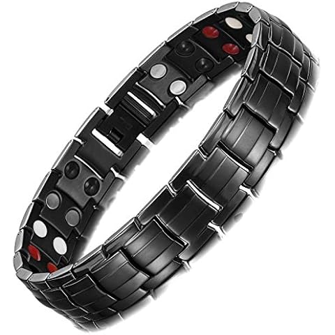 RainSo Mens Black Titanium Steel Magnetic Bracelet with 3500 Gauss 4 Element Double Strength Magnets Wristband Magnetic Bracelets Cover