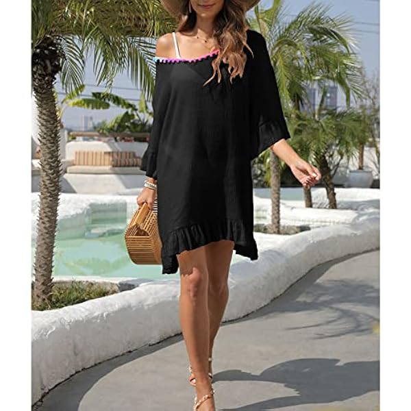 ZYHOOD Vrouwen effen kleur ronde hals zonwering losse jurk chiffon badmode kust vakantie slijtage bikini strand bedekken