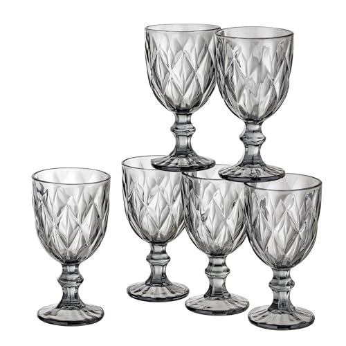 Baroni Home Set 6 pz Calici Diamante in Vetro Decorati con Rifiniture a Forma di Rombo in Rilievo da 25 CL, Lavabili in Lavastoviglie, 8x8x15 Fumè
