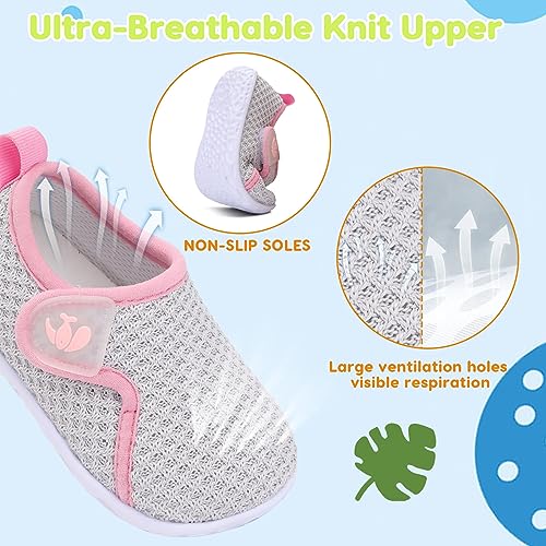 Image of FEETCITY Baby Boys Girls First Walking Shoes Infant Sneakers Crib Shoes Breathable Lightweight Slip On Shoes
