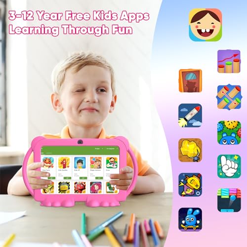 Image of HOTTABLET 7 Inch Android 12 Kids Tablet, 4GB RAM, 32GB ROM, 512GB Expansion, Parental Control, Google Certified Tablet, WiFi Bluetooth, Dual Camera with Case
