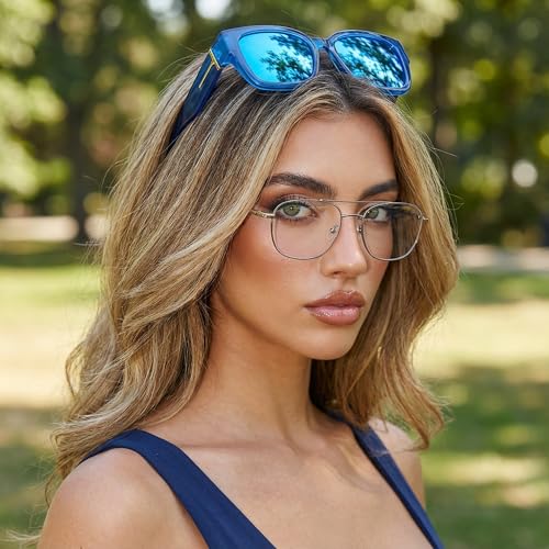 Image of SIPHEW Mirrored Sunglasses Polarized Fit Over Glasses for Women - Trendy Large Square w UV400 Protection Sun Glasses