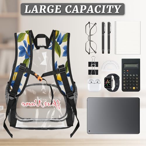 Personalized Large Clear Backpack Stadium Approved Heavy Duty PVC Plastic Custom Lemon Transparent Backpacks See Through Bag with Name, Lemon Theme3