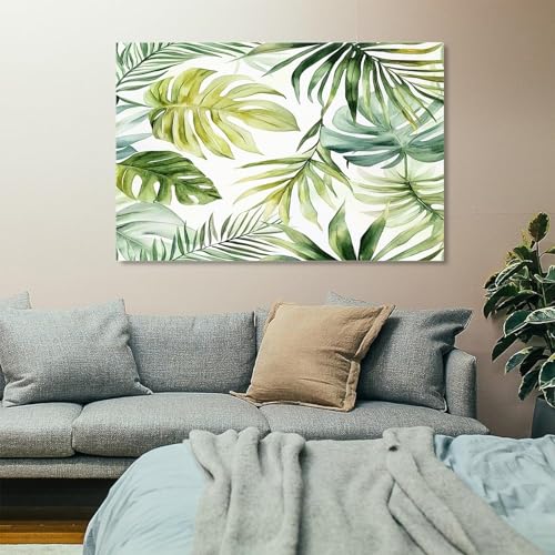 Générique Feuilles palmier feuillage tropical vert sauge Affiche Moderne Toile Tableau Art Peintures Decoration Murale pour Salon Chambre Tableau Decoration,...