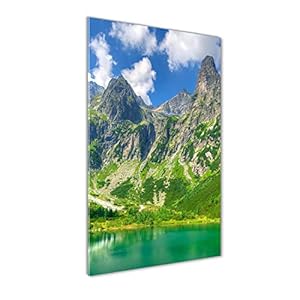 Tulup – Schilderij op gehard glas- 50×100 – Schilderij Muurdecoratie – Wanddecor Kunstdruk – Modern Decoratief Beeld Gedrukt – Decoratie Poster Foto Afbeelding – Meer in de bergen