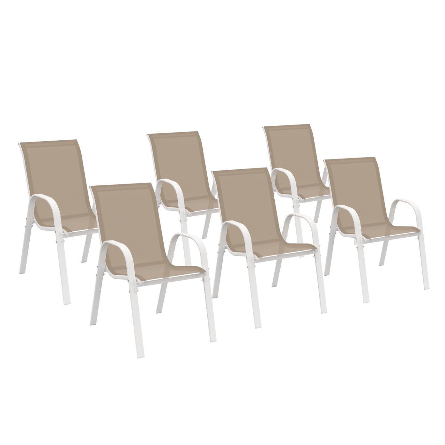 IDMarket - Juego de 6 sillas de jardín LYMA de metal y textileno apilables blanco y beige