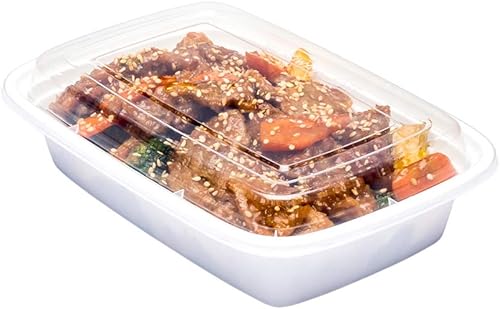 Asporto Recipiente para llevar para microondas, sin BPA, rectangular, de polipropileno, con tapa de plástico transparente, para catering y comida