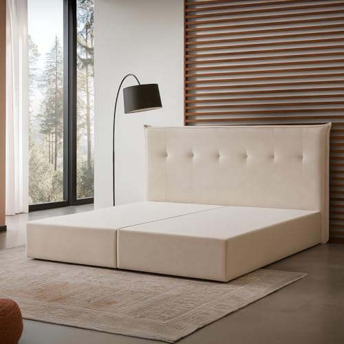 payé Boxspringbett 180x200 cm - Creme mit hohem Kopfteil, 6 Ziernähte, Anti-Rutsch Bezug, bodennah, ohne Matratze payé Boxspringbett 180x200 cm - Creme mit hohem Kopfteil, 6 Ziernähte, Anti-Rutsch Bezug, bodennah, ohne Matratze