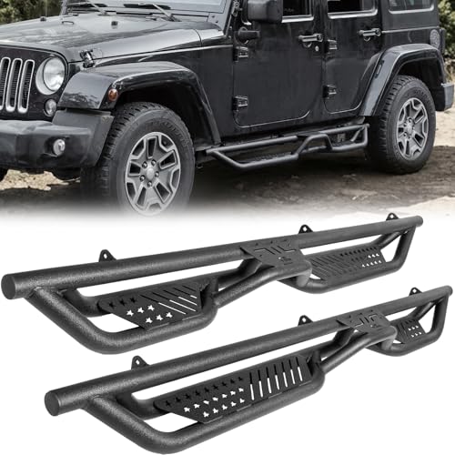 JOYTUTUS Running Boards Side Steps for Wrangler JK 4 Door 2007-2018 | 550LB Capacity | OEM Fit | Black Wrinkle Finish Textured Anti-Slip Dual Tier Steps Nerf Bars