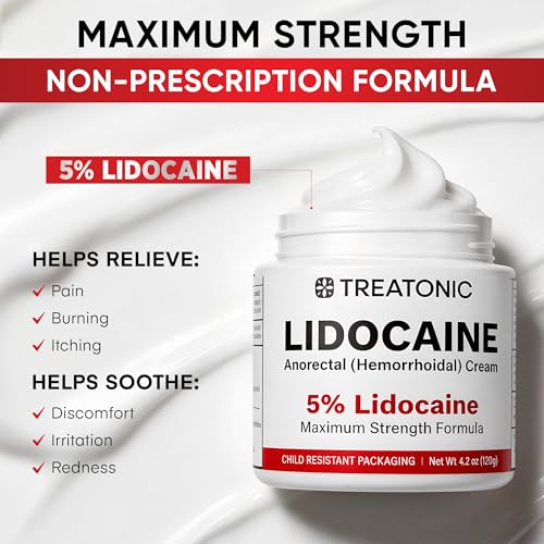 Image of Treatonic 5% Lidocaine Numbing Cream: Lidocaine Cream for Pain Relief, Itching, Burning, Soreness, Hemorrhoid - Maximum Strength Topical Numb - Fast Acting & Long Lasting Numbing - 4.2 oz