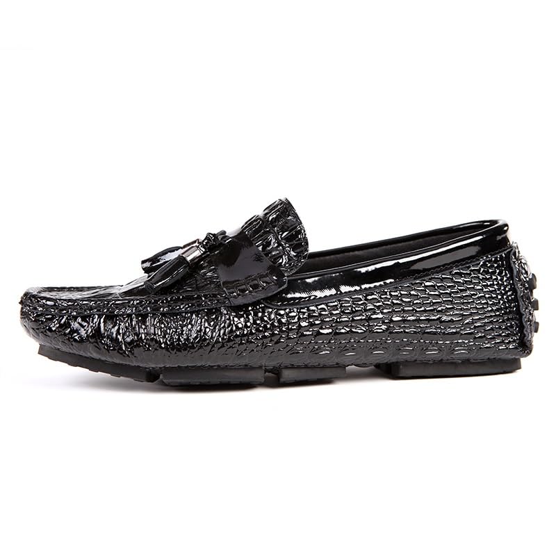 Men's Loafers Shoes Round Toe PU Leather Crocodile Print Tassel Driving Loafers Anti-Slip Flat Heel Flexible Classic Walking Slip-on2