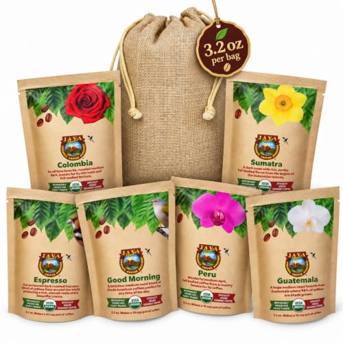 Java Planet Organic Mold-Free Coffee Gift Set, 6 x 3.2 oz Whole Bean Bags