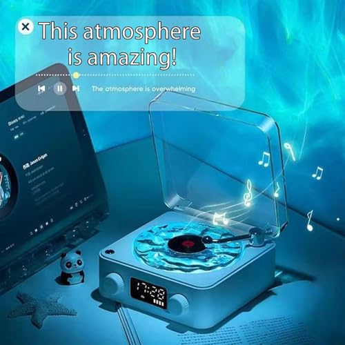 Image of CPENSUS Retro-Style Wireless Waves Bluetooth Speaker, Aqua Vinyl Speaker, The Waves Vinyl Player with Ambience Light and Clock for Bedroom, Office, Party, 5 Watts Output