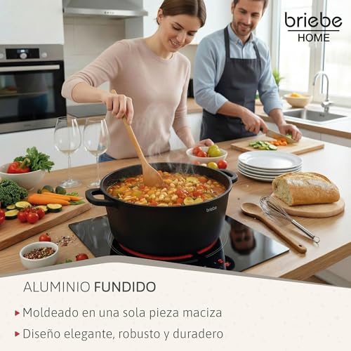 Miniatura 4 de Briebe Black Titanium Cacerola Cocina Inducción Antiadherente Titanio, Cazuela 28cm, Aluminio Fundido, Recubrimiento Sin Pfoa, Tapa Cristal, Asas Silicona Extraíbles, Vitrocerámica, Gas, Horno