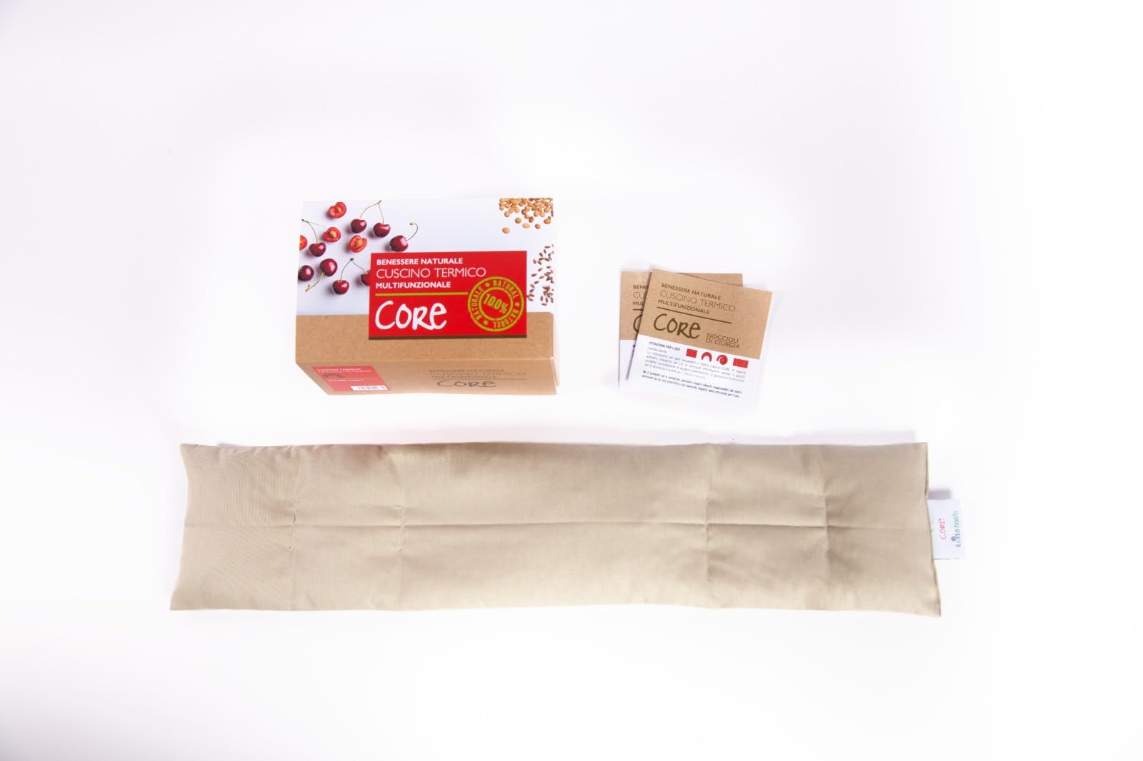 IL CIELO FIORITO - CORE, Fascia Riscaldante con Noccioli di Ciliegia, Cotone 100%, 65x15 cm, 750g, per Microonde, Linea Classica (Sabbia)