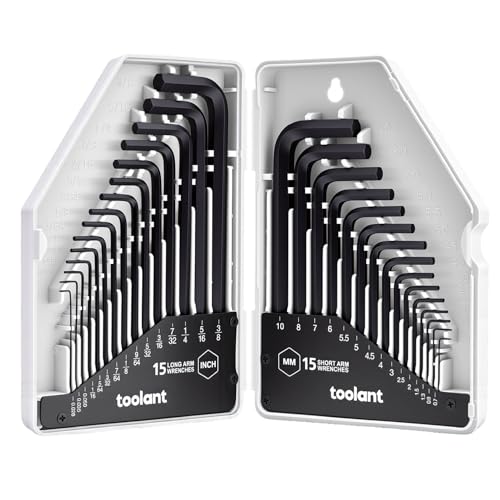 toolant 30-Piece Hex Key Wrench Set, Allen Wrench Set, Metric and SAE Allen Keys, 0.7-10 mm & 0.028-3/8 inch, L-Shaped Hex Key Wrench, Heat-Treated Chrome Vanadium Steel, with Organization.