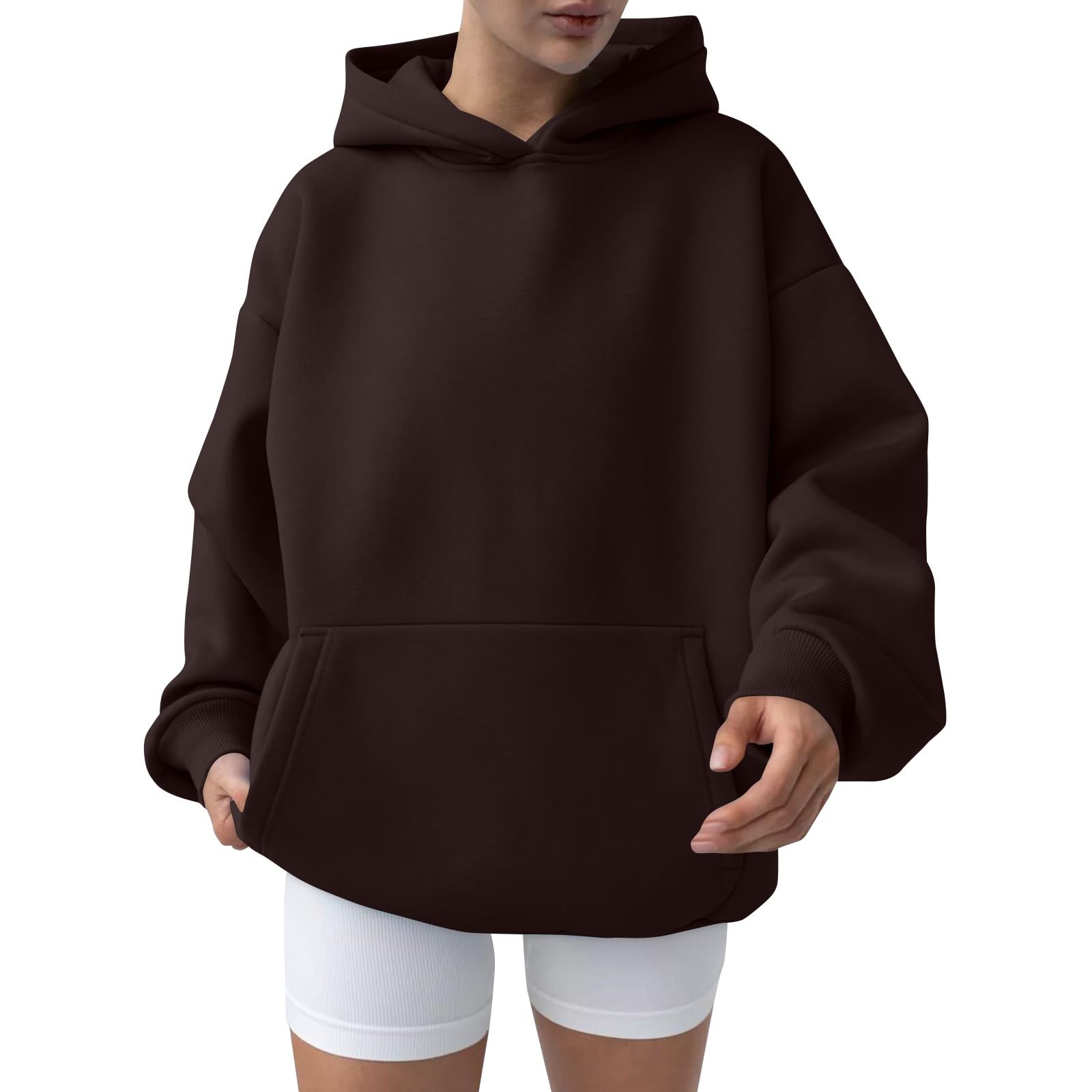 Fleece Lined Hoodie Women Ladies Oversized Pullover Plain Hoodie Top Hoodies Sweatshirt Top Jumper Uk 2024 Autumn Winter Hooded Sweathirts Outdoor Fashion Baggy Hoodie