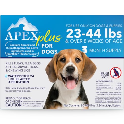 Apex Plus Flea and Tick Prevention for Dogs | Medium (23-44 lbs) | 3-Month Supply | Dog Flea and Tick Treatment | 24-Hour Activation, Waterproof, 30-Day Protection