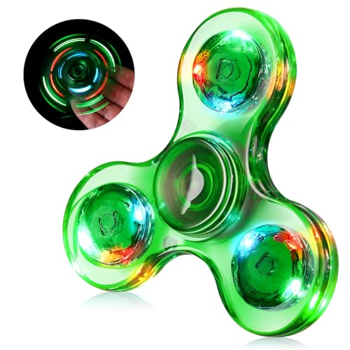 WELLVO LED Fidget Spinner for Kids Adults, Light up Sensory Fidget Toys for Kids 4-8 8-12 Anxiety Stress Relief, Classroom Prizes Glow in The Dark Hand Fidget Spinner Boys Girls Birthday Gifts
