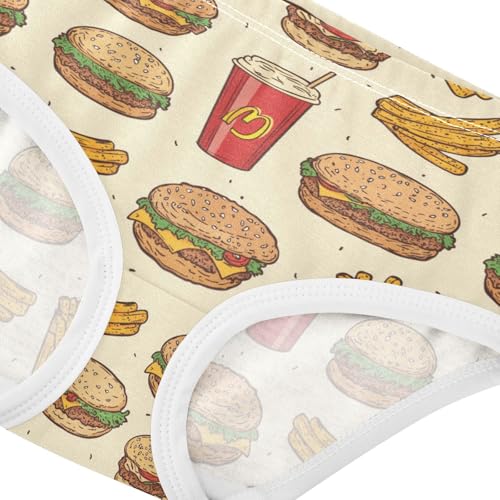 ZZKKO Fast Food and French Fries Hamburger Girls Underwear Toddler Panties for Girls Comfort Brief Size 8Y3