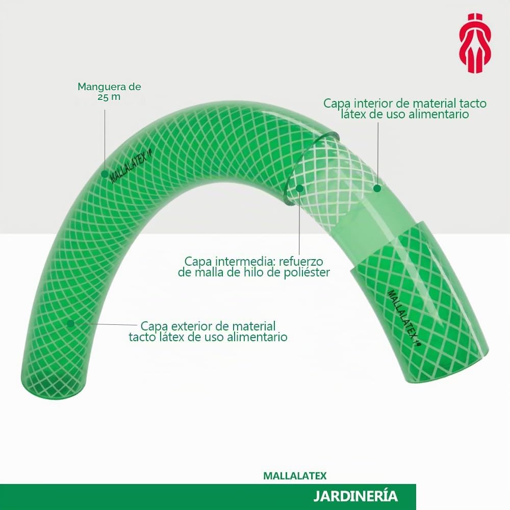 ESPIROFLEX Manguera de Jardín 25 Metros de PVC Plastificado 3/4" para Riegos Domésticos y Uso Alimentario | Manguera de Agua Elástica y Flexible Reforzada con Malla de Poliéster | Modelo Mallalatex