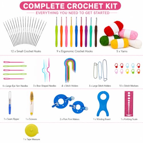 Image of BLISSO 60 Pcs Crochet Set - Ergonomic Crochet Kit for Beginners Adults for 1000's of DIY's with Yarn & Tools | Rakshabandhan Gift for Sister