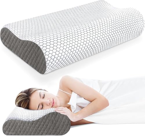 Image of Memory Foam Pillow, Contour Cervical Orthopedic Memory Foam Pillows Supports Neck Pain and Shoulder Pain for Sleeping, Ergonomic Cervical Pillow Neck Support Pillow for Side Back (Dani Dark Grey)