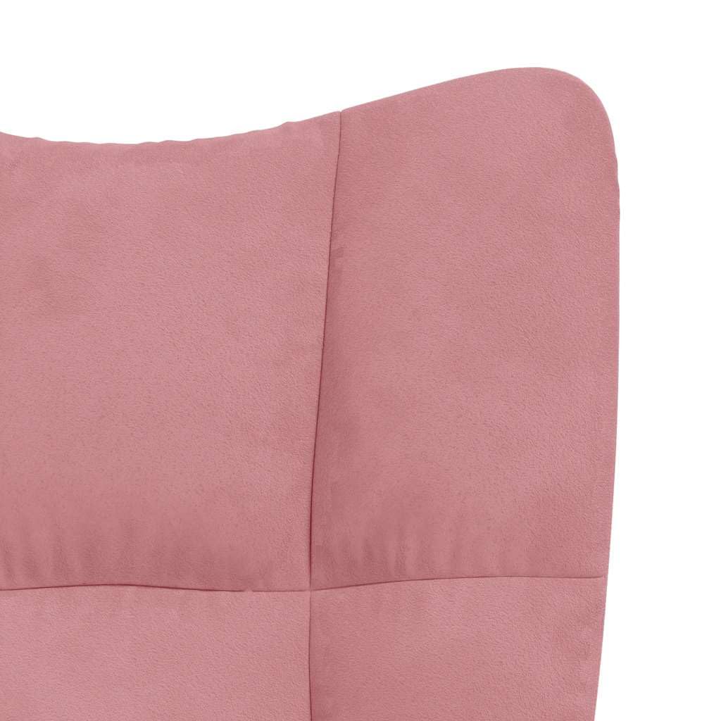 Schaukelstuhl mit Polsterung Rosa, Samtbezug mit Quadraten-Design, Relaxstuhl mit Dicker Schaumstoffpolsterung, Stahlgestell und Holzkufen, maximale Belastung 110 kg