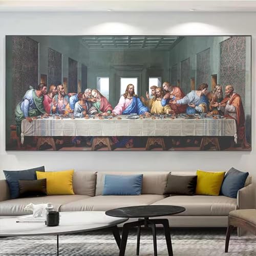 Da Vinci La Última Cena Pintura famosa Impresión en lienzo Reproducción Pintura al óleo Póster e impresiones Arte de pared Decoración Imagen 40x120cm (16x47in) Sin marco