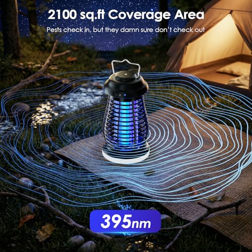 Image of Bug Zapper Outdoor & Indoor,Cordless Portable Mosquito Zapper with Rechargeable 4800mAh Battery & Auto On /Off,Mosquito Repellent Outdoor Patio,Electric Fly Trap for Camping,Kitchen,Backyard,Patio