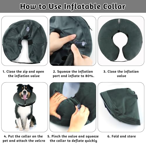panemy Aufblasbare Halskrause Hund & Halskrause Katze, Halskrause Hund mit Verstellbarem Klettverschluss, Hunde Halskrause für Operationen oder Wundheilung, Anti-Beißen, Anti-Lecken (Grau, XS)