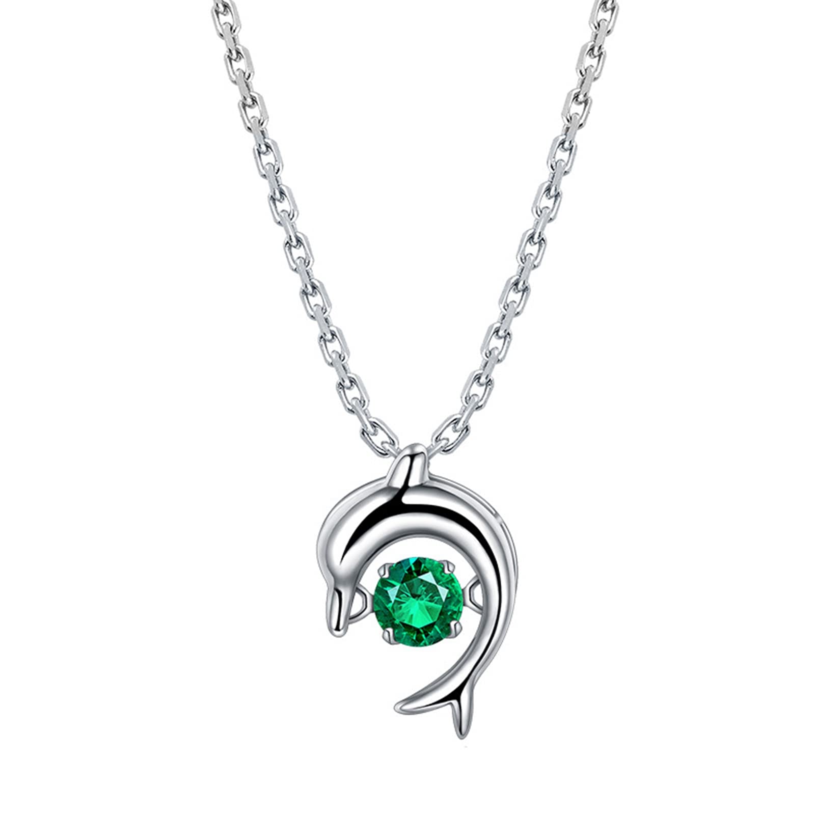 Halskette mit Anhänger aus 925er-Sterlingsilber für Damen, Delfin-Anhänger mit Smaragd, 0,25 ct. Anhänger-Halskette für Damen und Mädchen